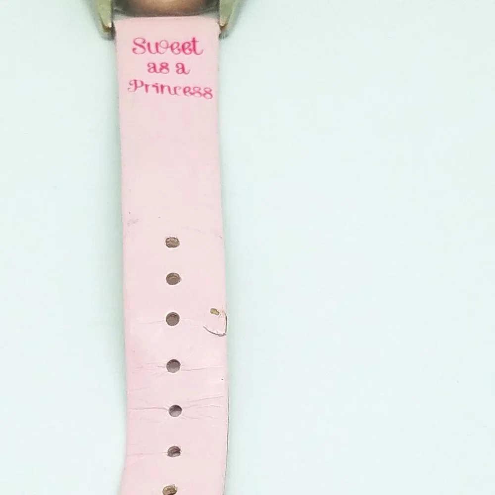 Teach How Tell Time - Disney Princess Castle Pink Leather Band Child Girl Watch